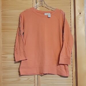 Caribbean Joe Women 3/4 Long Sleeve Shirt Top medium from Cabelas Navy/Orange x2
